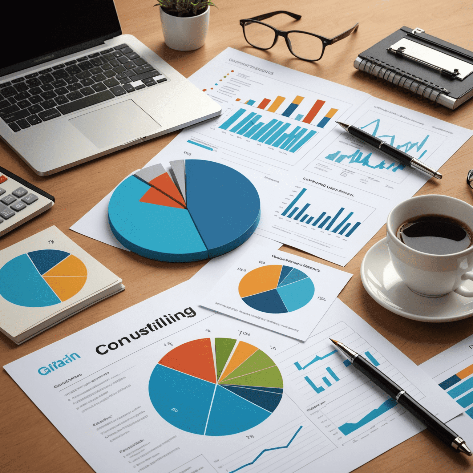 Visual representation of breaking industry trends in consulting, showing graphs, charts, and innovative business concepts