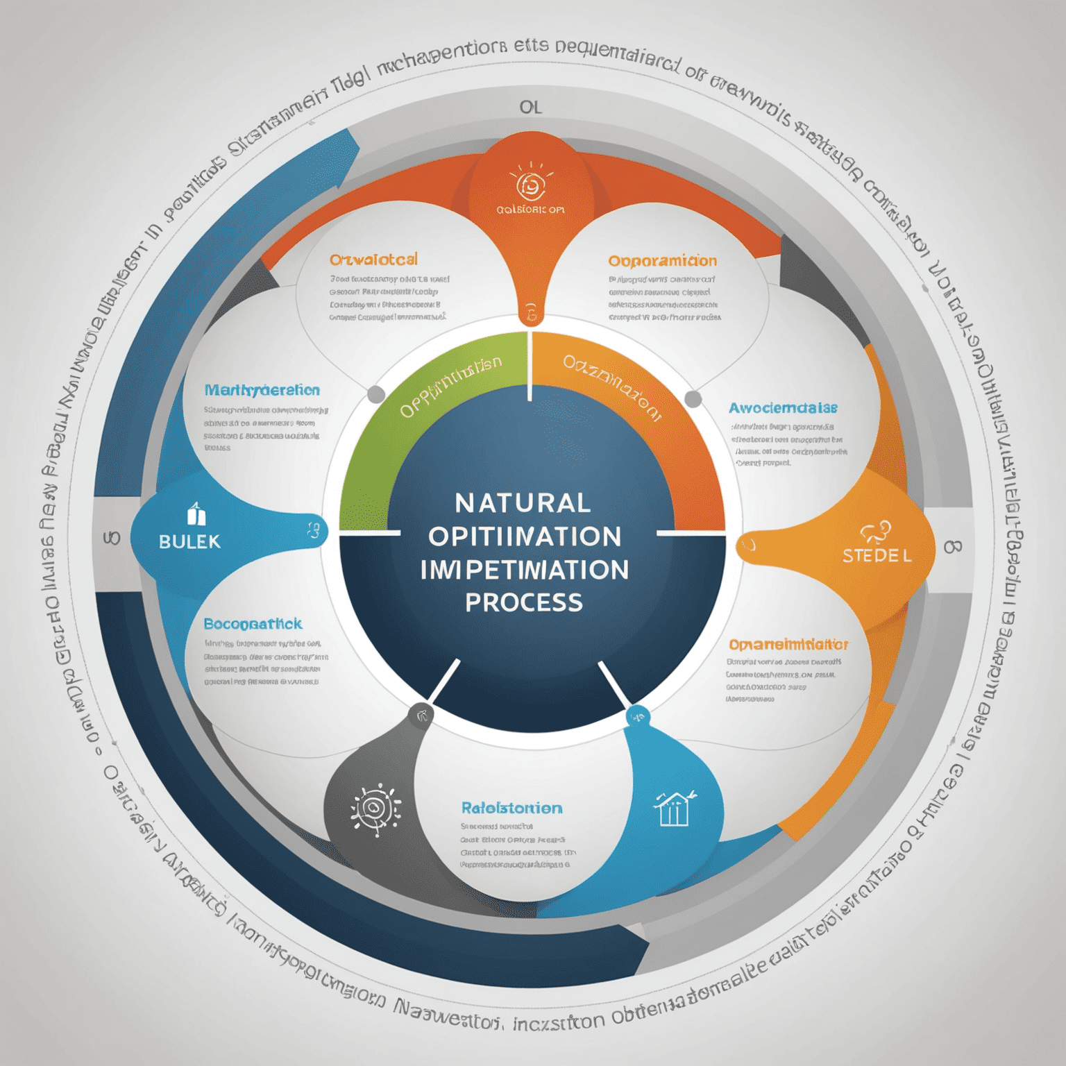 A circular diagram showing the steps of the optimization process: Analysis, Strategy, Implementation, and Results