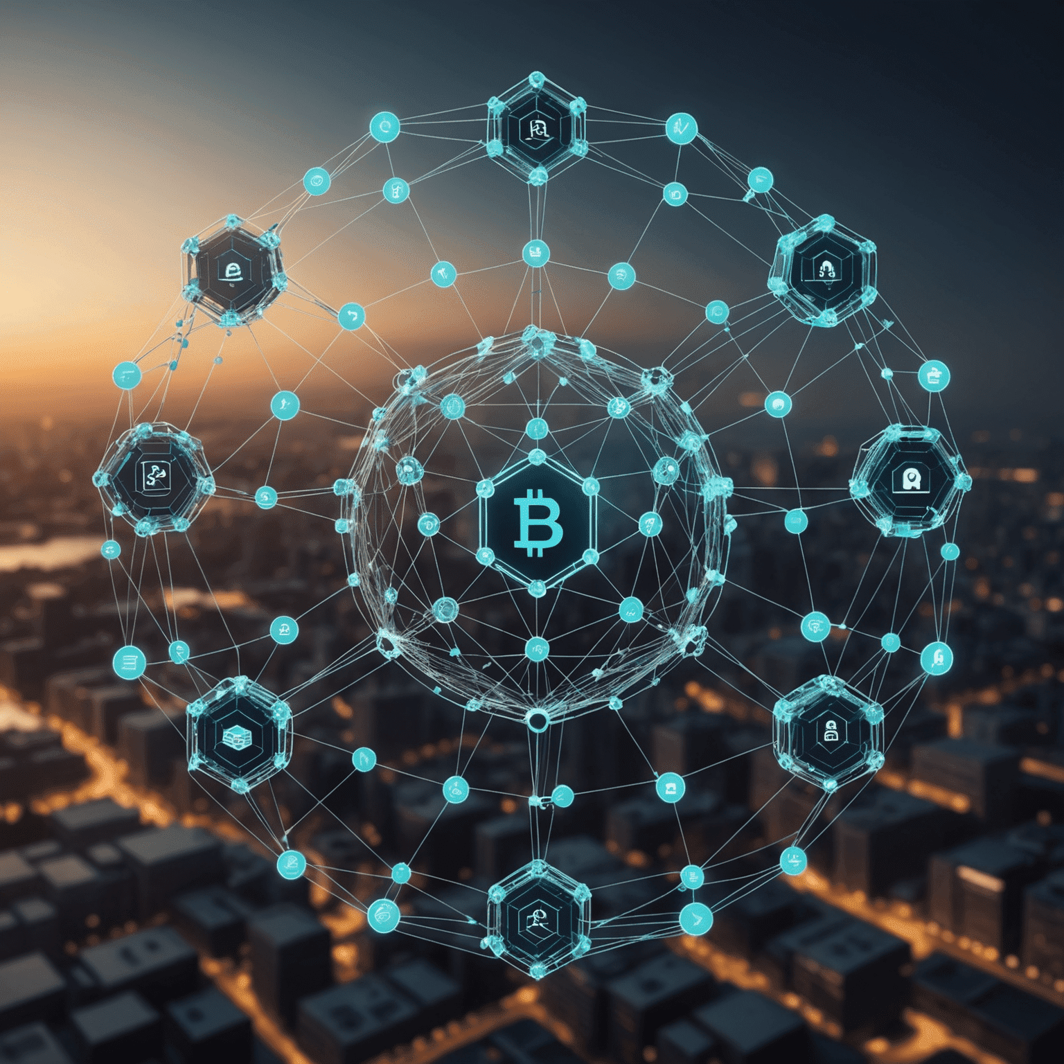 A visual representation of a blockchain network, showcasing its application in enhancing business transparency and security